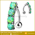 316L Surgical Steel Vertical Drop Top Down Synthetic Fire Opal Set Navel Ring